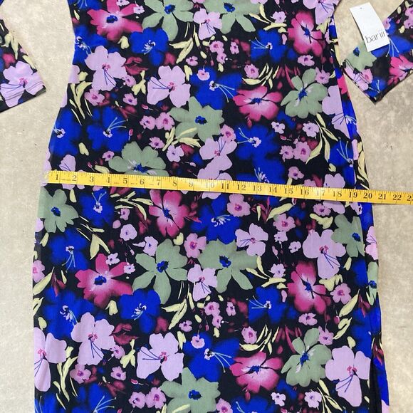 BAR III Dress Womens 0X Mock Neck Mesh Midi Floral Colorful Side Slit Unlined - Picture 3 of 11